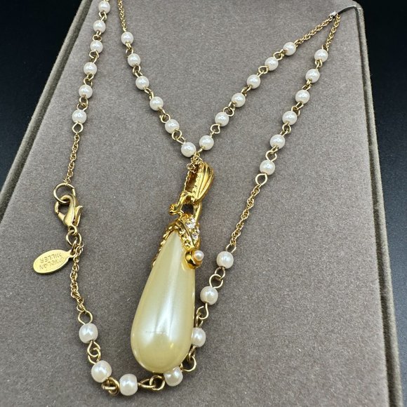 Vintage Nolan Miller Glamour Collection Gold Tone Faux Pearl Teardrop Necklace - Picture 10 of 15